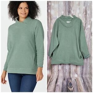 Denim & Co Chenille Fleece Tunic With Crossover Neck Sweater